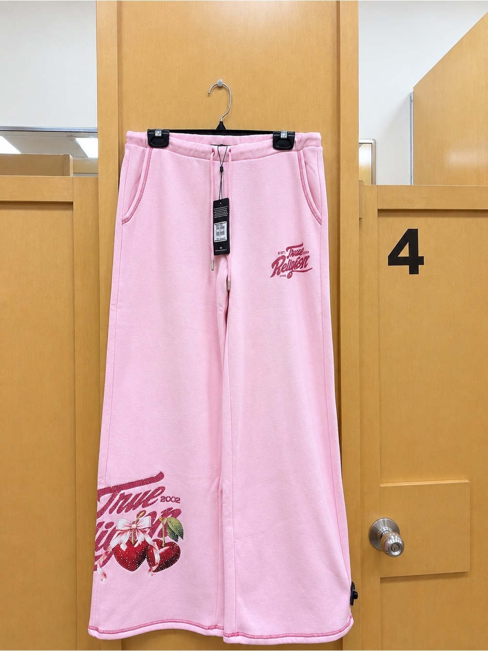 True Religion Pink Wide-Leg Cherry Graphic Sweatpants